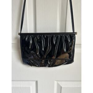 Vintage Black Patent Leather Evening Purse | Black Leather Shoulder Bag